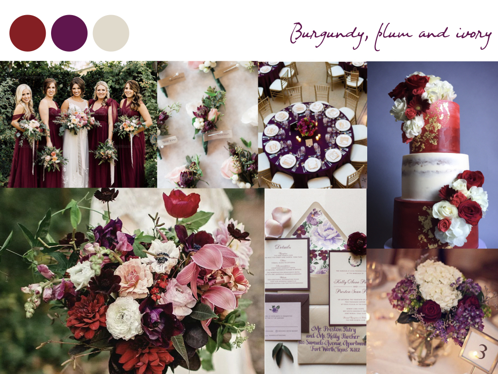wedding decorative items with -burgundy, plum and ivory colors