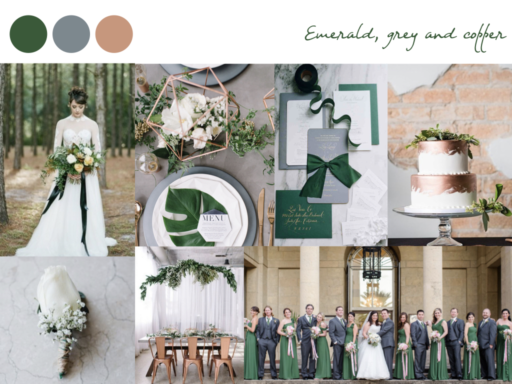 wedding decorative items with emerald, grey and copper