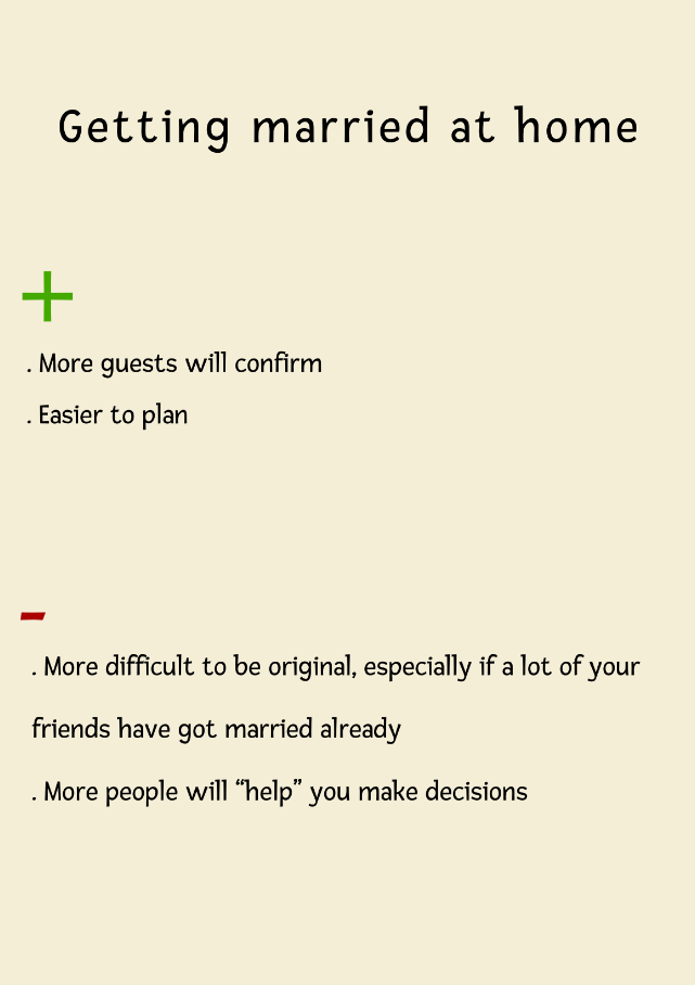 getting married at home pros and cons list