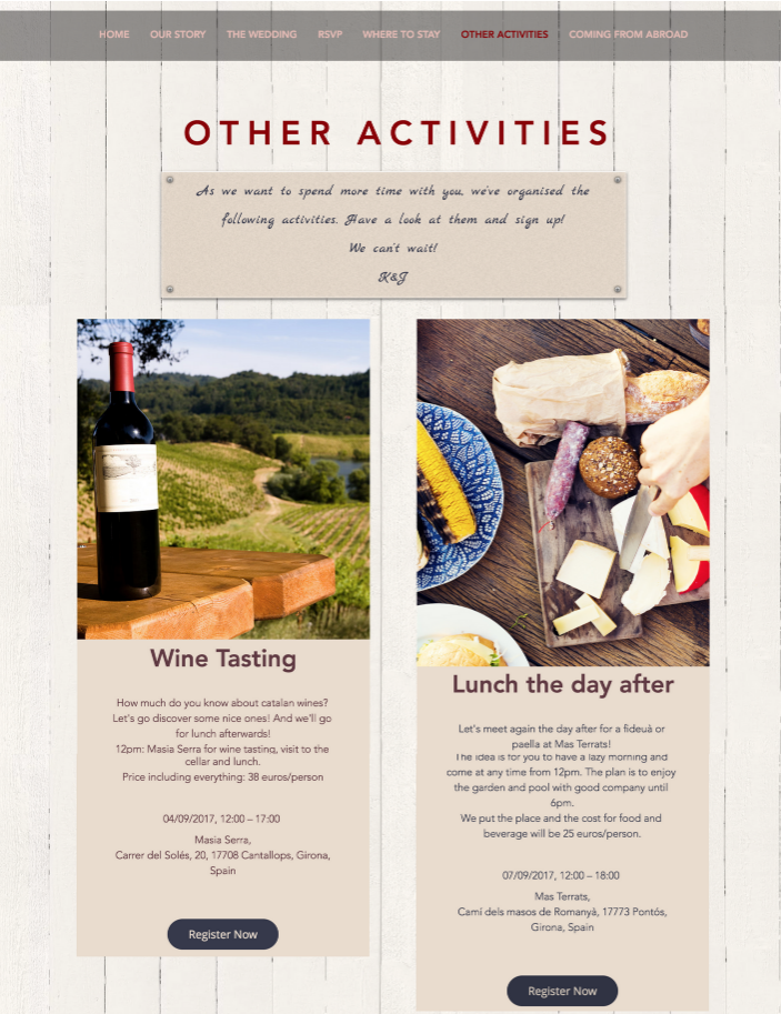 Including local listings on your wedding website is a must for destination weddings