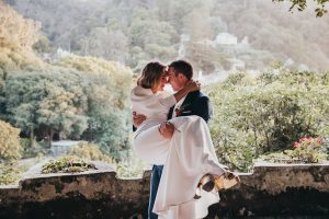 Romantic pose of a couple for Portugal wedding